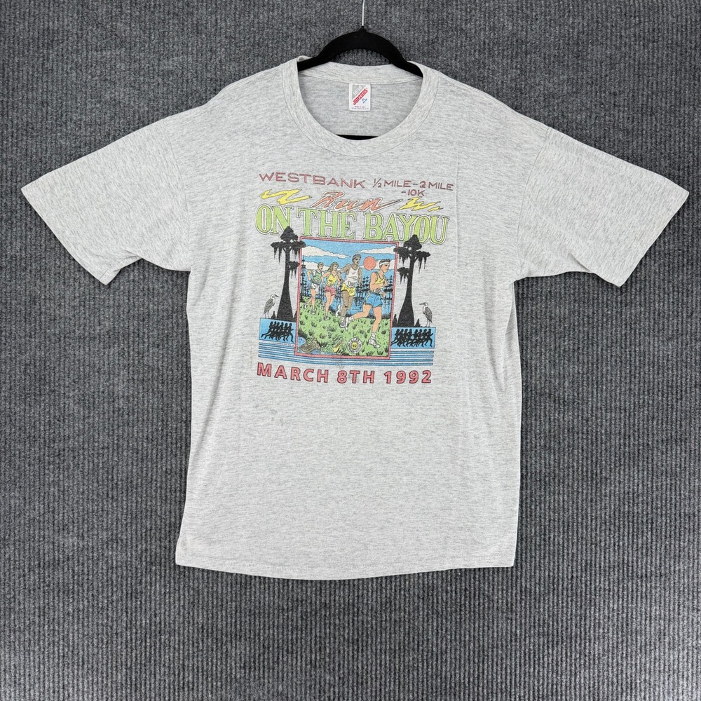 Vintage 1992 Jerzees single stitch t-shirt Westbank Run on the Bayou miller lite